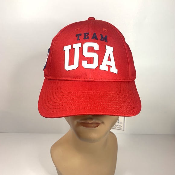 NEW~ Polo Ralph Lauren Red Team USA 2020 Summer Olympics Wordmark Adjustable Hat - Picture 8 of 15